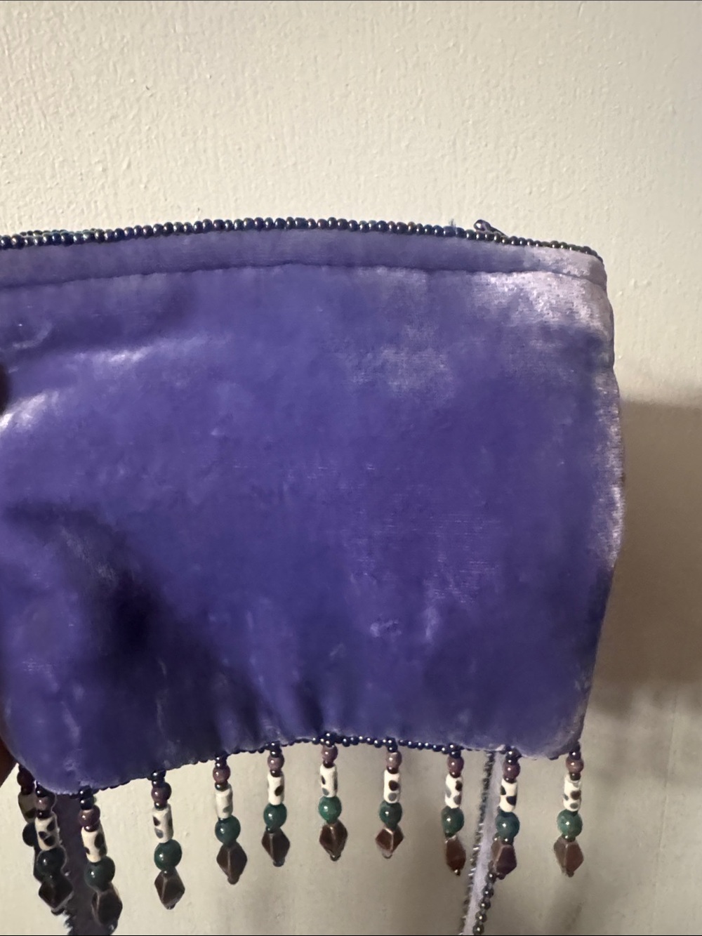 Vintage BOHO Purple Beaded velvet Crossbody Dragon eye Cabochon - Picture 6 of 6